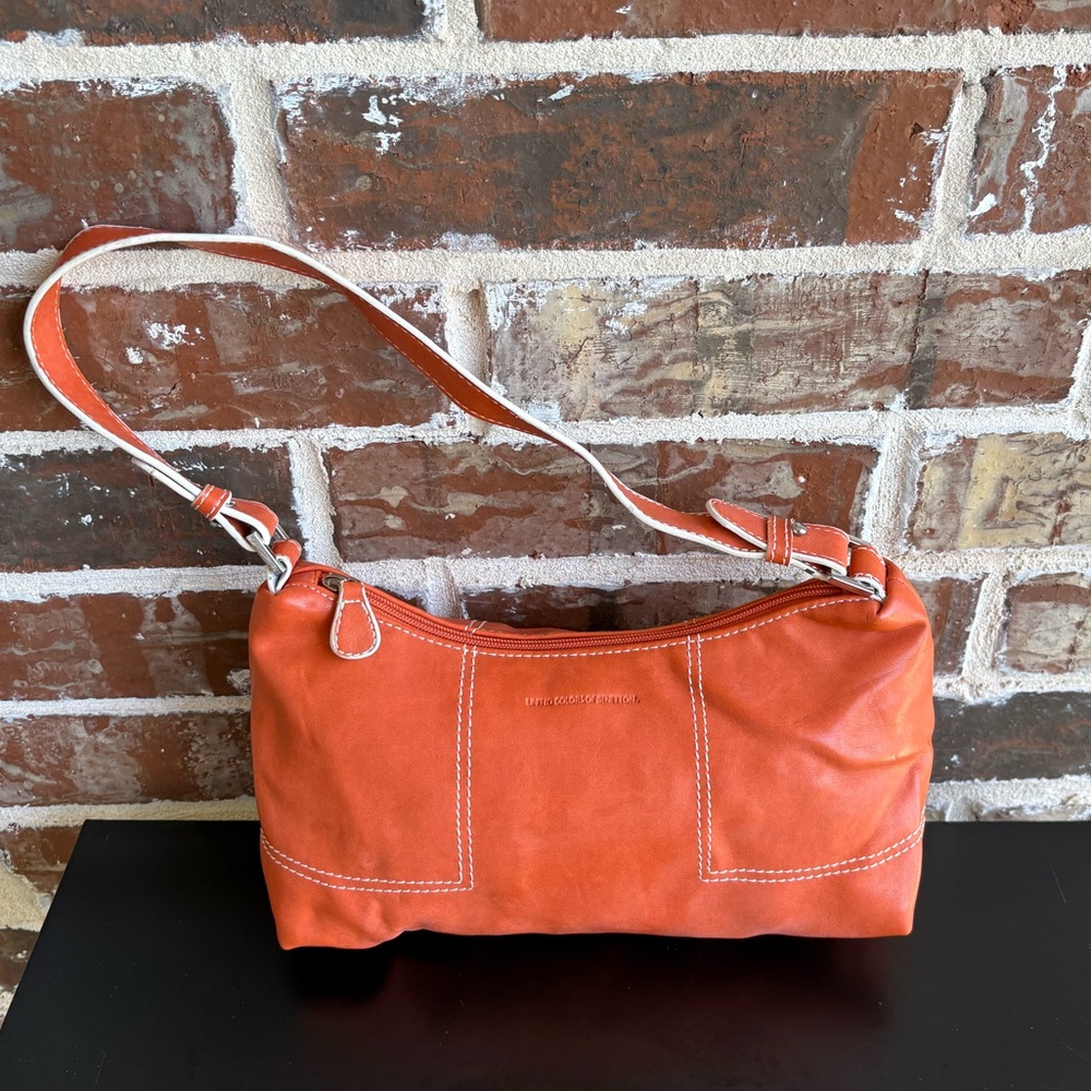United Colors of Benetton Orange Faux Leather White Trimmed Small Shoulder Bag